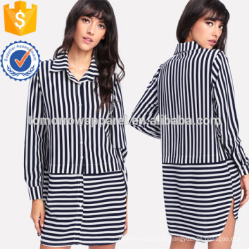Kontrast gestreiften Curved Hem Shirt Kleid Herstellung Großhandel Mode Frauen Bekleidung (TA3196D)